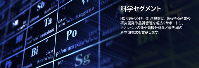 科学セグメント - HORIBAの分析・計測機器は、あらゆる産業の研究開発や品質管理を幅広くサポートし、ナノレベルの微小領域分析など最先端の科学研究にも貢献します。