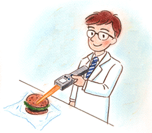 触れずに温度を測っているところ