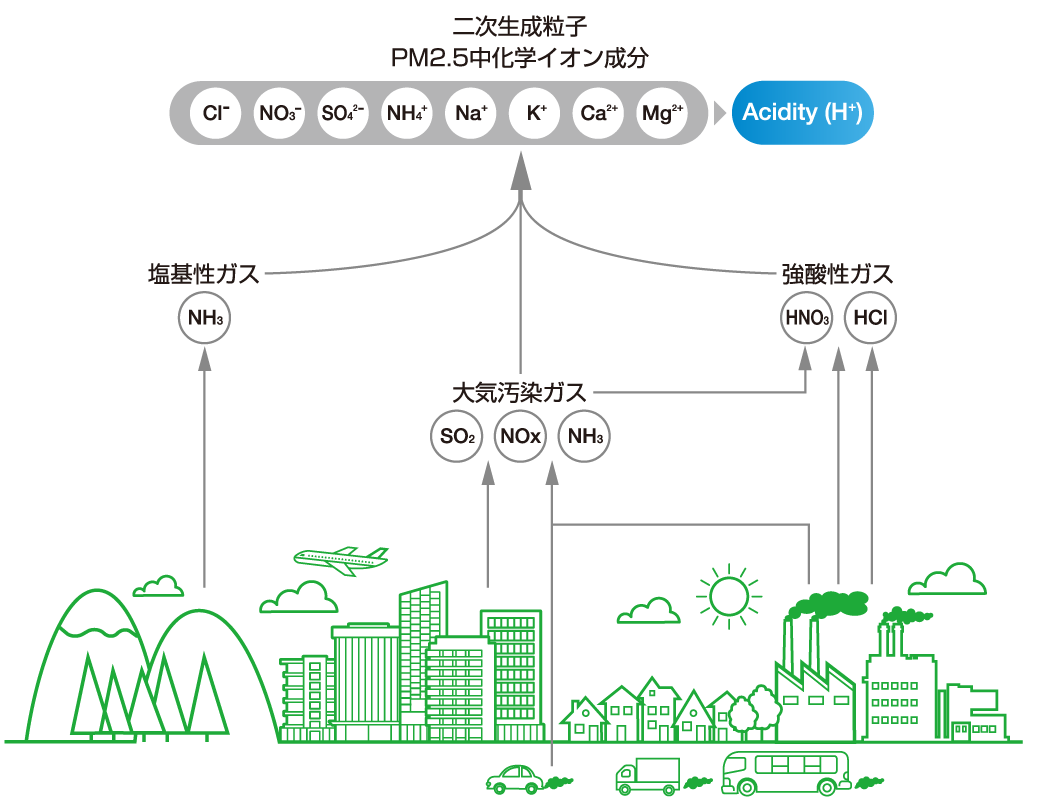 二次生成粒子 PM2.5中化学イオン成分