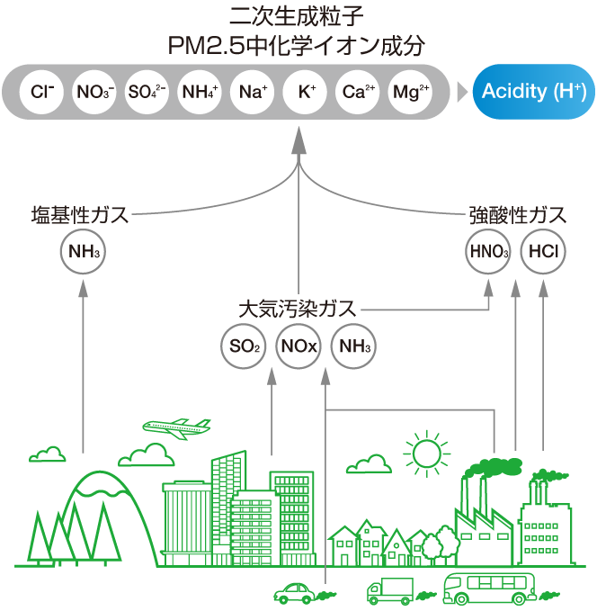 二次生成粒子 PM2.5中化学イオン成分