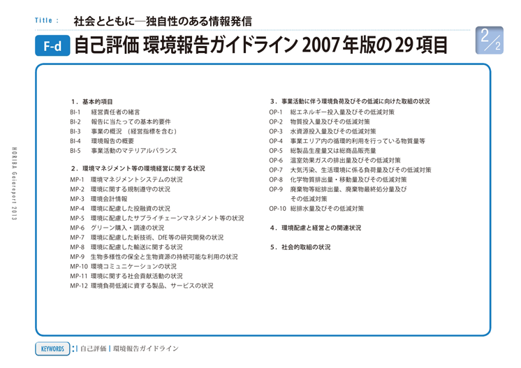 自己評価 環境報告ガイドライン 2007年版の29項目