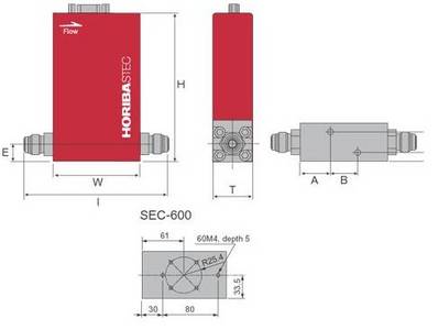 Dimensions of Mass flow controllers SEC-400 series