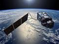 Sentinel-3A satellite flying over land and oceans